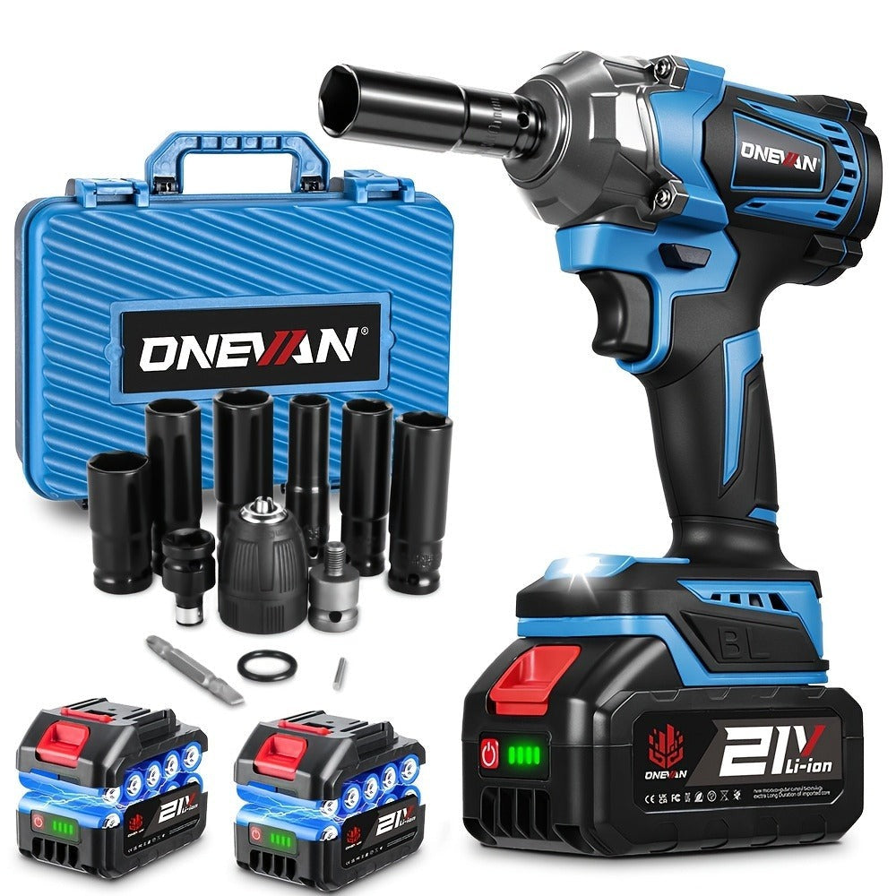 Llave de impacto inalámbrica de 1000 N.m, pistola de impacto eléctrica sin escobillas de 1/2 pulgada, llave de impacto eléctrica, adecuada para neumáticos de coche/uso doméstico - Kit de herramientas de destornillador eléctrico recargable, compatible con
