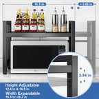 Rejilla Expansible para Microondas, Organizador Ajustable de Soporte para Horno Microondas, Encimera de Cocina con 5 Ganchos (2 Capas, ), Estantes Utilitarios