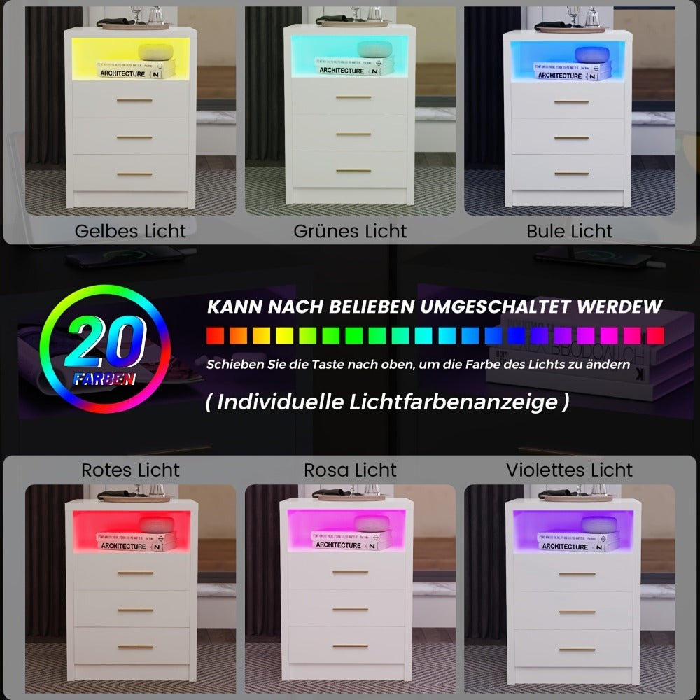 Mesita de noche, cómoda, escritorio de noche con 2/3 cajones de gran capacidad para dormitorio, sala de estar, blanco/negro
