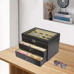 Organizador de gafas de sol, organizador de almacenamiento de gafas de sol, estuche con tapa de cristal para gafas, organizador con cerradura, caja expositora de gafas para mujer y hombre (negro)