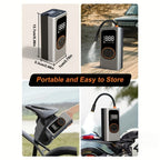 Inflador de neumáticos portátil inalámbrico de 150 PSI con medidor digital y luz LED, compresor de aire recargable USB-C - Infla rápidamente coches, bicicletas, motocicletas, balones, etc., herramienta portátil para inflar neumáticos, equipo de viaje para