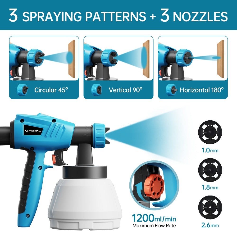 Pistola de pulverización de alta potencia HVLP de 800W para pintura gruesa (120 Din-s), recipiente extraíble de 1300ml, manguera de aire de 2.5m y cable de alimentación de 3m, 3 patrones de pulverización para horizontal/vertical, ovalado y redondo, pintur
