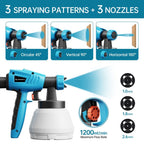 Pistola de pulverización de alta potencia HVLP de 800W para pintura gruesa (120 Din-s), recipiente extraíble de 1300ml, manguera de aire de 2.5m y cable de alimentación de 3m, 3 patrones de pulverización para horizontal/vertical, ovalado y redondo, pintur