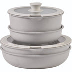 Bergner Click&Cook Batería de cocina 10 Pzs Mango extraíble, 3 Sartenes, 2 Cazos, Tapas y Utensilios Aluminio revestimiento antiadherente