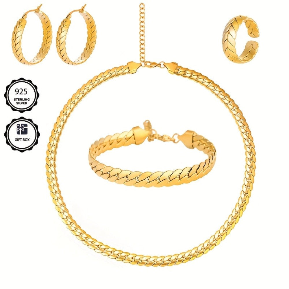 ARTPAGE, Juego de joyería de plata 925 para mujer, collar + pulsera + aretes + anillo/ Juego de 4 piezas. Peso total del producto (93.31 g), glamuroso y elegante, el regalo perfecto para mujer, ideal para el Día de San Valentín, viene con una exquisita ca