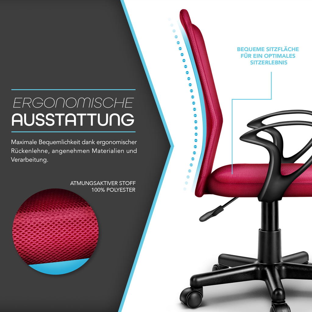 Silla de Oficina TRESKO® con Reposabrazos, Altura Ajustable Continua | Silla Giratoria de Malla Transpirable | Silla de Escritorio con Ruedas de Plástico Ligeras, Superficie Acolchada, Ajuste Ergonómico | Silla de Ordenador Ideal para Oficina en Casa, Hab
