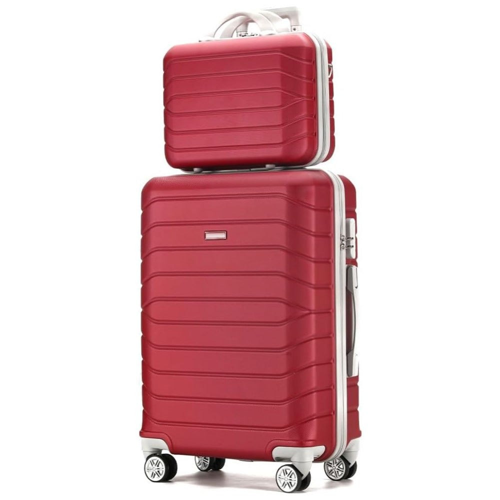 PROVITERA Conjunto de 4 maletas rígidas de ABS con estuche de belleza, maleta con asa telescópica y ruedas fáciles de rodar, carrito con cerradura y candado de código, equipaje de mano con diseño moderno ultra resistente