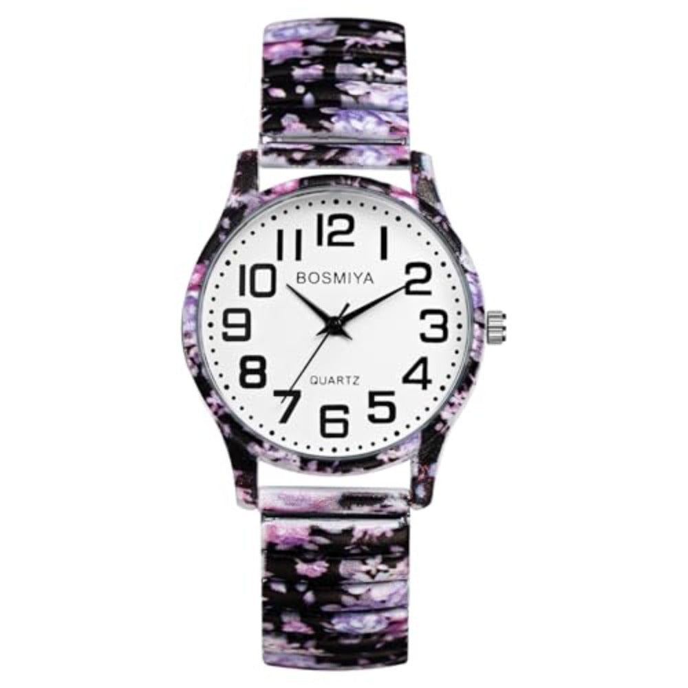 Reloj Elástico de Estilo Bohemio para Mujer: Un Reloj de Pulsera de Cuarzo con Diseño Floral, Banda Elástica de Acero Inoxidable y Esfera de Números Grandes, Perfecto Como Regalo de Cumpleaños o Navidad