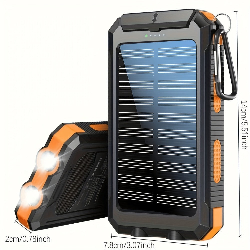 Batería Externa Solar Portátil de 20000Mah, Cargador Solar Portátil para Teléfonos Móviles, Cargador de Batería Externa para Camping para Teléfonos Móviles, 2 USB/ Linternas LED con Brújula para Actividades al Aire Libre