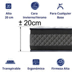 Colchón ANATÓMICO PREMIUM Visco | Alto 20cm | Firmeza Alta Ideal para Molestias de Espalda | Doble Cara Invierno-Verano | Ultra Transpirable | DAGOSTINO HOME