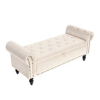 Banco de Almacenamiento, Caja de Almacenamiento de Terciopelo para la Cama con Tapa, Reposapiés con Patas de Madera Resistente, Capacidad de Carga de 168KG, Banco de Sofá para Dormitorio/Sala de Estar, 133X53X46Cm (Gris/Azul/Beige)