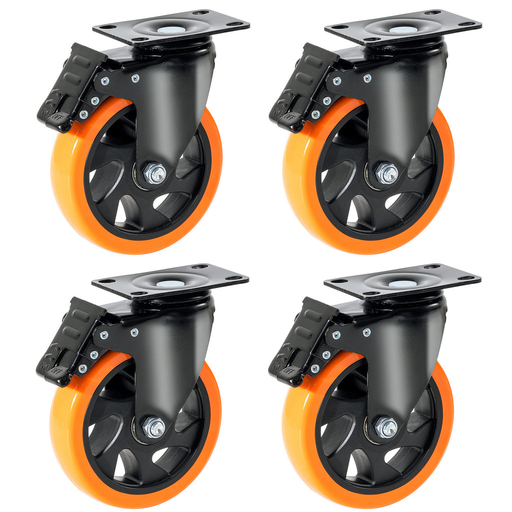 Ruedas Giratorias VEVOR, Placa Giratoria de 5 Pulgadas, Juego de 4, con Bloqueo de Seguridad A/B, Ruedas de PVC Silenciosas, Capacidad de Carga de 450 lbs por Rueda, Ruedas Sin Marcas para Carritos y Bancos de Trabajo