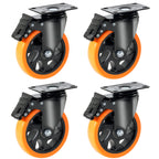 Ruedas Giratorias VEVOR, Placa Giratoria de 5 Pulgadas, Juego de 4, con Bloqueo de Seguridad A/B, Ruedas de PVC Silenciosas, Capacidad de Carga de 450 lbs por Rueda, Ruedas Sin Marcas para Carritos y Bancos de Trabajo