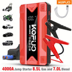 Arrancador de batería de coche KOPUO, arrancador de batería de coche de 3000/4000A para motores de gasolina de hasta 8.5L y diésel de 7.0L, caja de arranque portátil de 12V con USB/banco de energía/salida dual/luce LED, cargador de coche