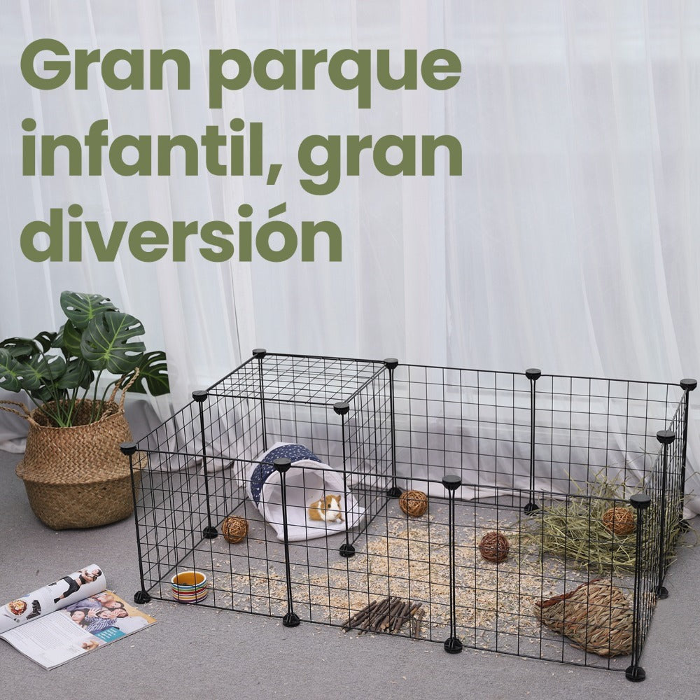 Parque de Mascotas en Bricolaje, Valla Metálica para Hámster y Conejitos, Aula para Animalitos, Negro