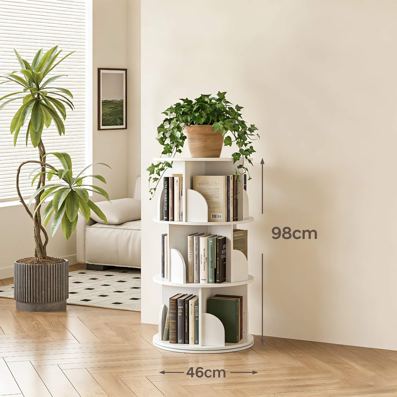 Librerías y estanterías | Torre de estantería giratoria 360°, diámetro grande de 46 cm × altura de 160 cm, librero giratorio de 3/4/5 niveles