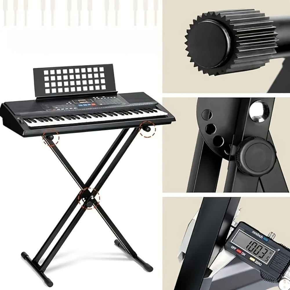 Soporte para teclado ajustable en altura de 49 cm a 97 cm, plegable tipo X con doble refuerzo para teclados y pianos digitales (barra fija)