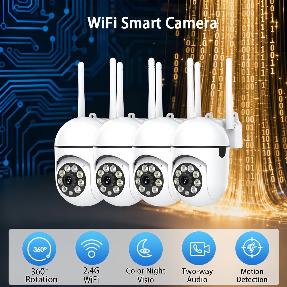 4 cámaras de seguridad para exteriores 1080P FHD: Rotación PTZ de 355°, visión nocturna a todo color, audio bidireccional y funciones adicionales perfectas para la vigilancia del hogar/negocios pequeños (propietarios)