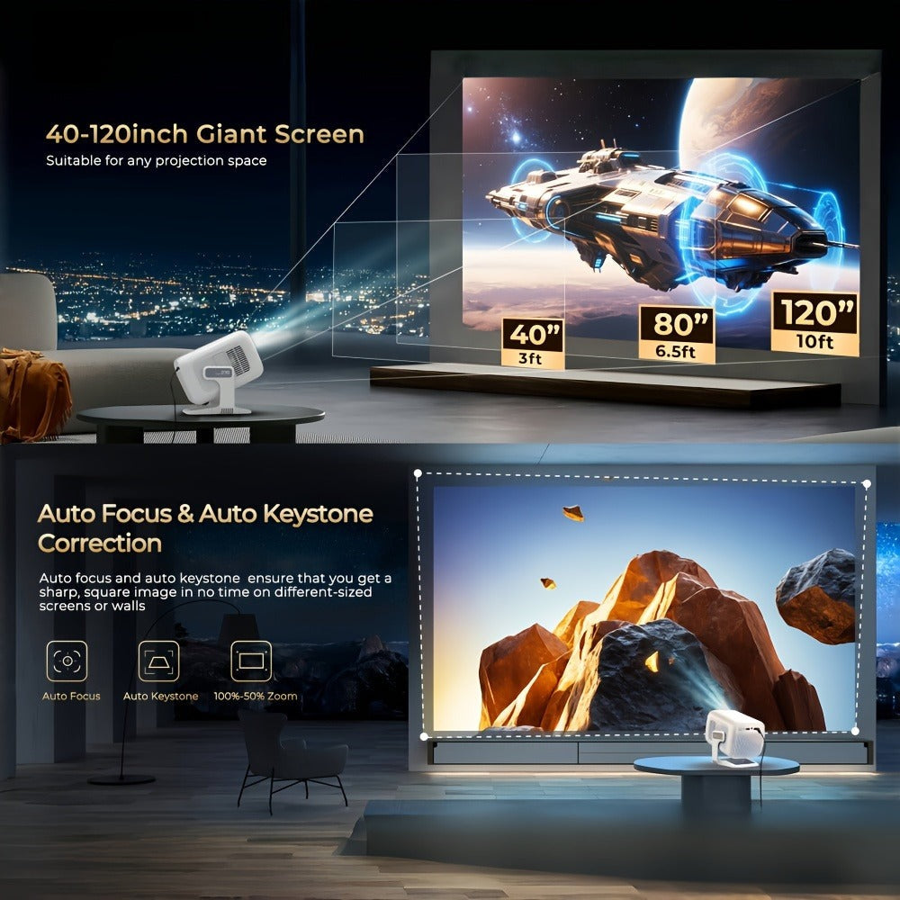 Proyector inteligente portátil compatible con 4K con Wifi6 y BT5.4, nativo 1080P, 690ANSI, Android 11, enfoque automático y corrección automática de trapezoidal, proyector de cine en casa para películas, juegos, uso educativo, presentación multimedia, Pro