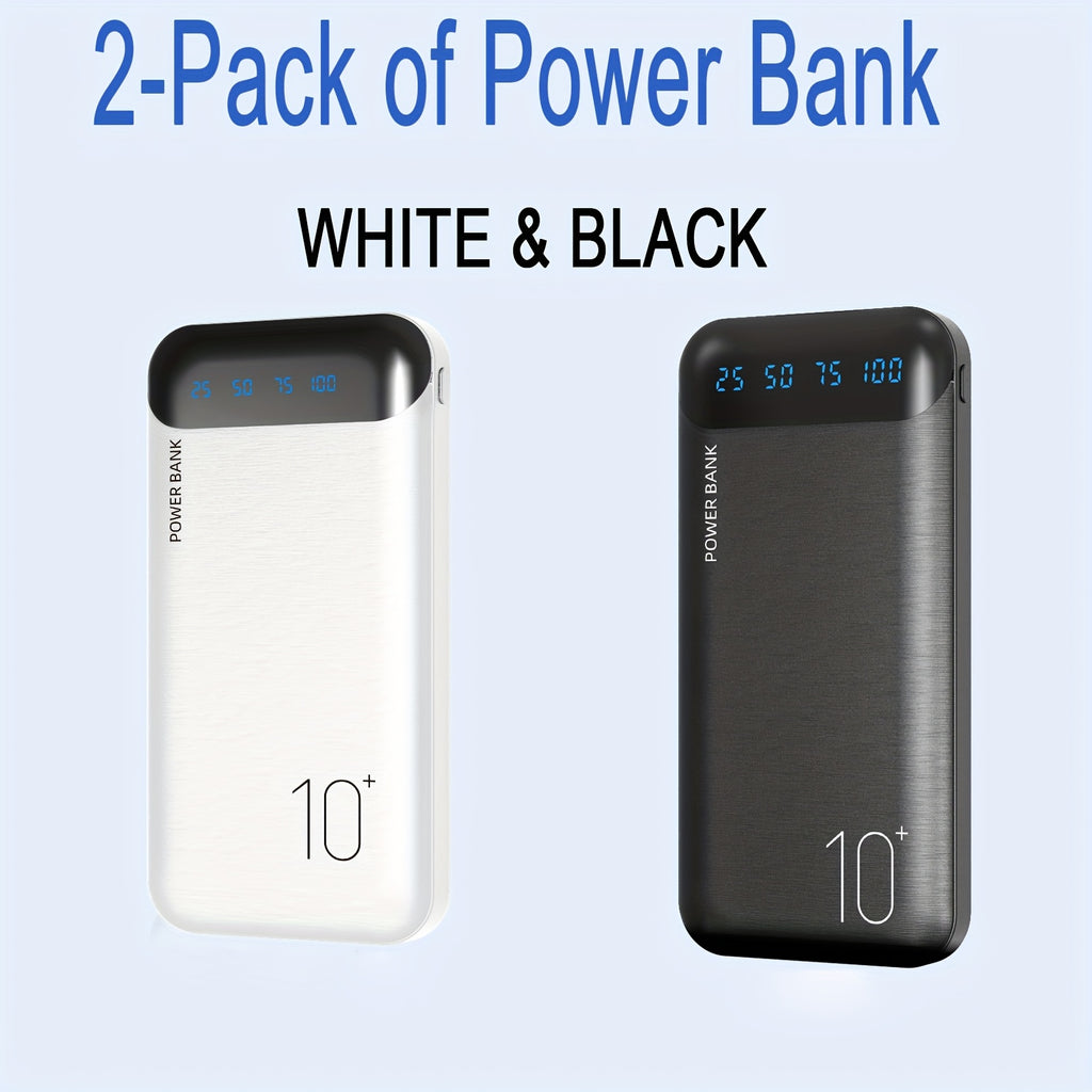Paquete de 2 baterías externas, banco de poder de 22,5 vatios y 10000 mAh, cargador portátil con carga rápida LED, compatible con teléfonos inteligentes, tabletas, etc.