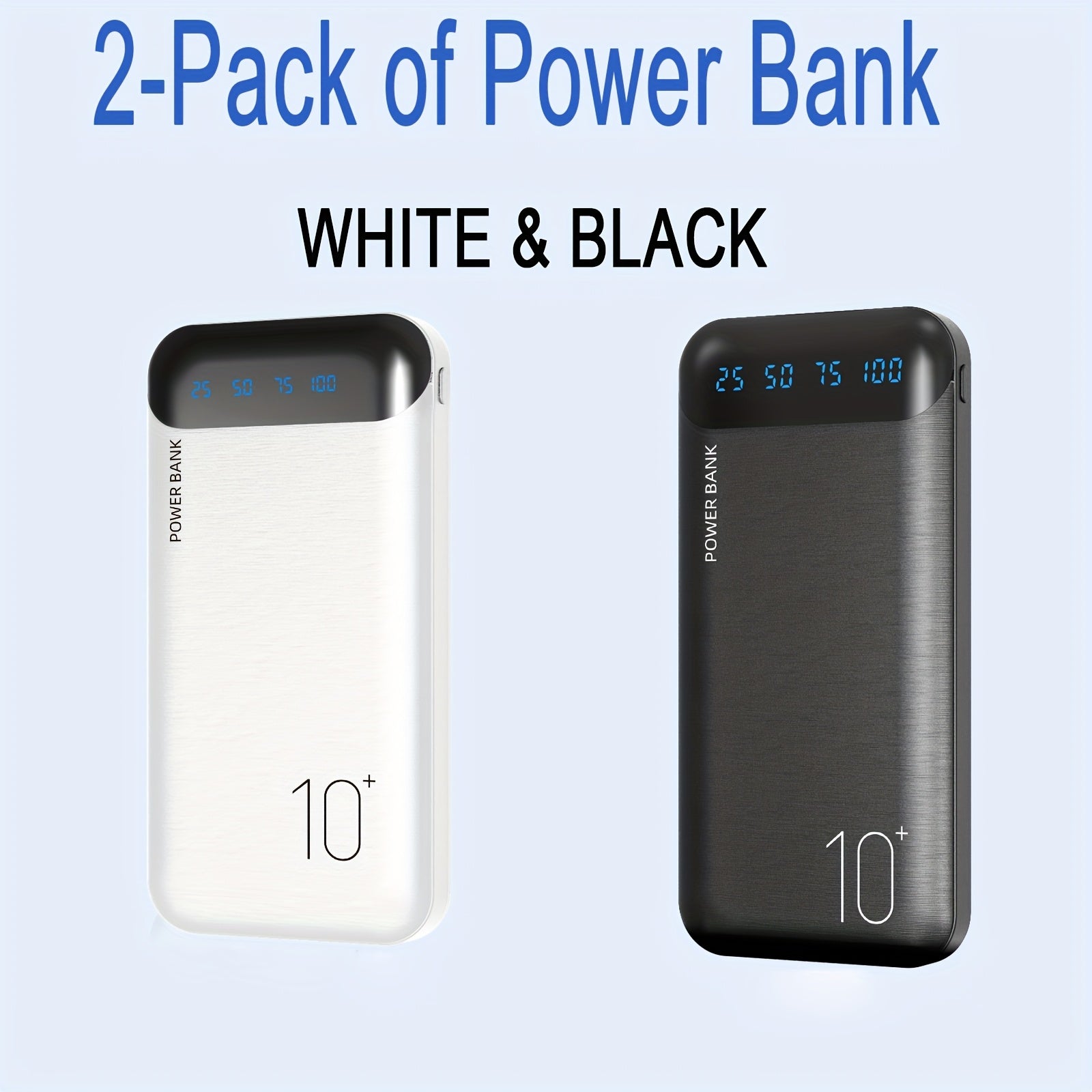 Paquete de 2 baterías externas, banco de poder de 22,5 vatios y 10000 mAh, cargador portátil con carga rápida LED, compatible con teléfonos inteligentes, tabletas, etc.