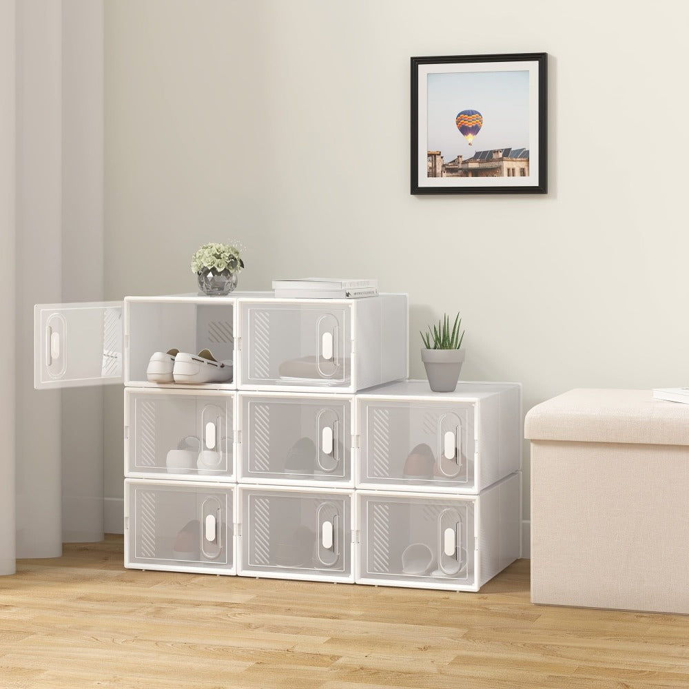 1pc Zapatero, con 18 Cajas Apilables para Zapatos, Sistema de Estantes para Zapatero con Cierre Magnético, Estante de Plástico DIY, 25x19x35cm, Blanco Transparente