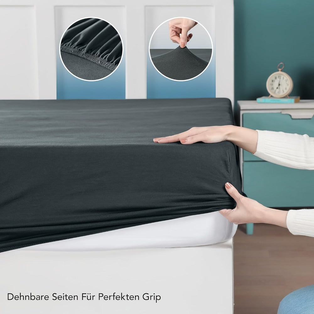 Sábana bajera ajustada de 1 pieza 100% algodón egipcio, diseño elástico en todo el contorno, color liso, apta para colchones de 90x200 a 200x220 cm, transpirable, lavable, de cobertura total, sábana perfectamente ajustada