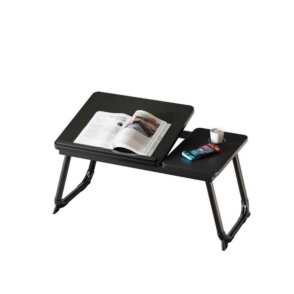Mesa plegable para cama y sofá con altura ajustable de 5 niveles, bandeja con superficie ajustable y portavasos, mesa pequeña multifunción para ordenador, libros, trabajo y estudio en casa (56x32x25cm)