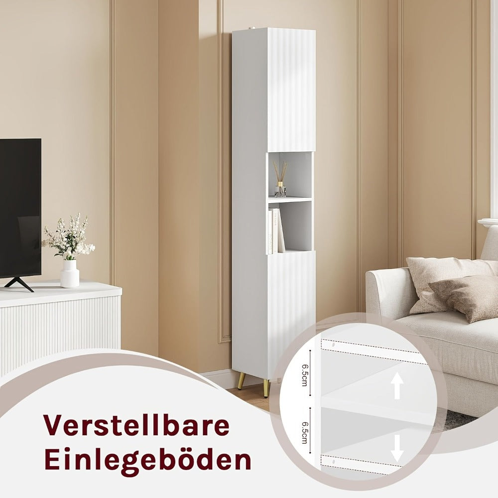 1pc Armario Alto para Baño, Armario de Baño de 2 Puertas, 2 Compartimentos Abiertos, Muebles de Baño con Estantes Ajustables, Armario de Almacenamiento para Baño, Blanco, 30 x 180 x 28cm