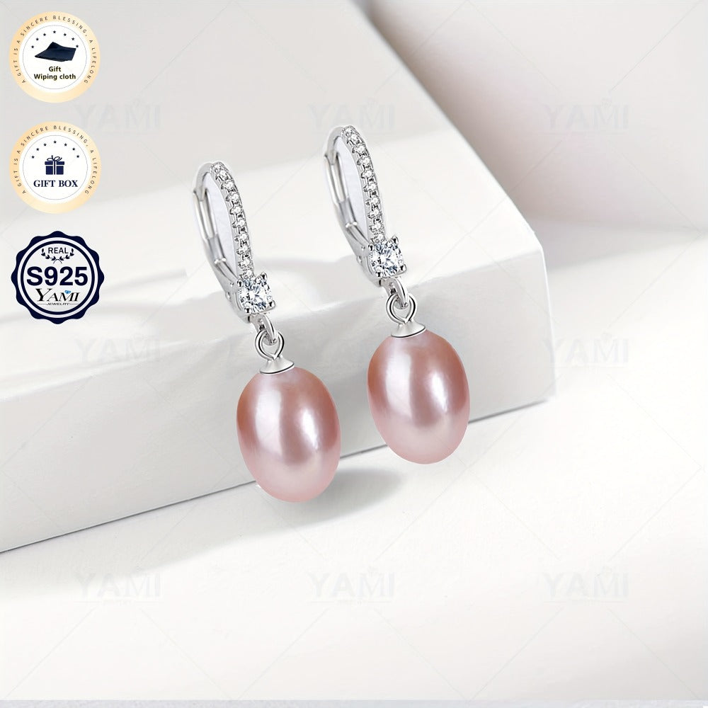 Caja de Regalo YAMI, Pendientes de Perlas de Agua Dulce para Mujer, Pendientes de Perlas de Agua Dulce, Blanco/Morado/, Pendientes de Plata Esterlina 925 Hipoalergénicos, Adecuados para Regalos de Joyería para Mujer en Cualquier Ocasión, Regalos de Cumple