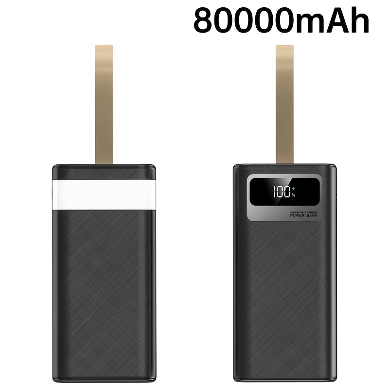 Batería Externa de 80000mAh/100000mAh, Carga Súper Rápida de 22.5W, Batería de Gran Capacidad, Pantalla Digital Inteligente, Cordón de Cuero, Luz LED para Camping al Aire Libre, Fuente de Energía de Respaldo para Viajes, Adecuada para Teléfonos, Dispositi
