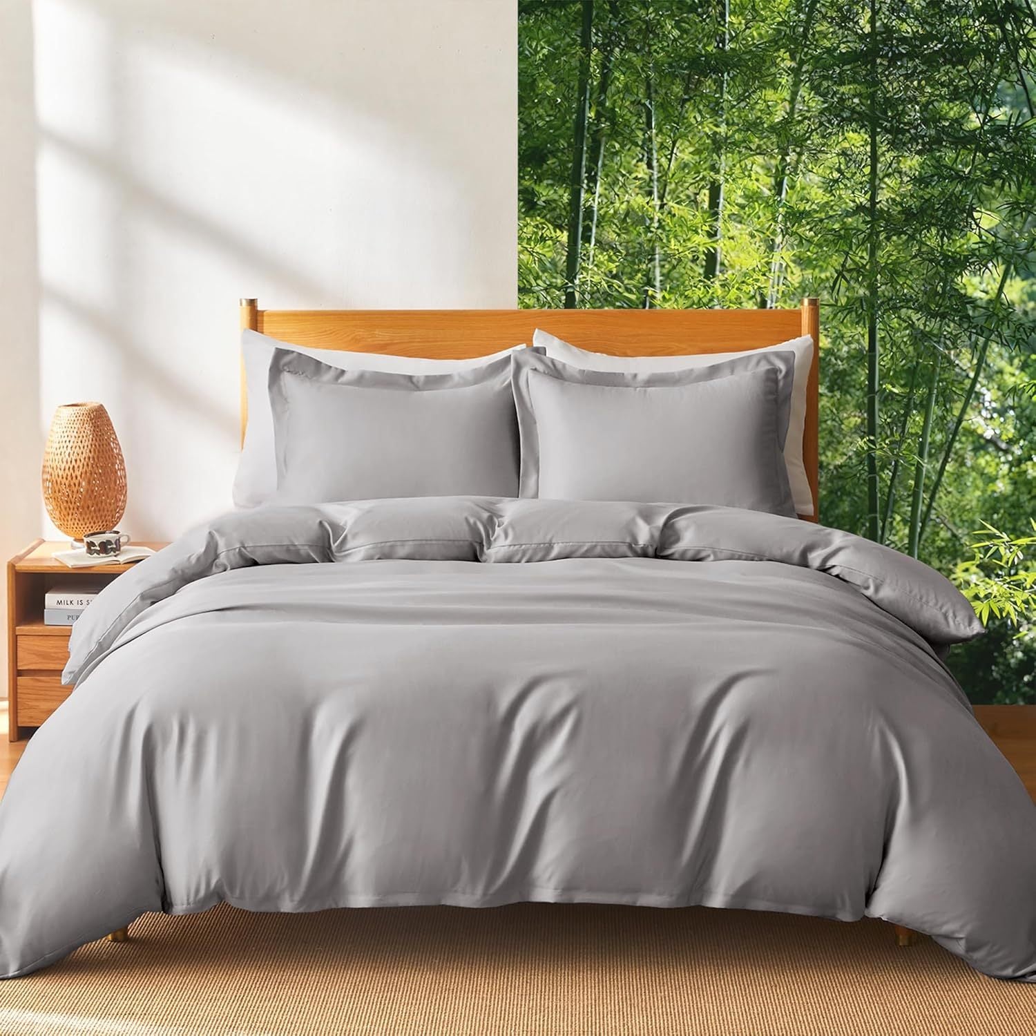 Juego de cama 4 piezas con funda elástica, (Funda de Edredón + Funda Protectora de Colchón + 1/2 Fundas de Almohada), Juego de Funda de Edredón 3-4 Piezas Estilo Nórdico de Color Sólido/Estampado, Ajustable para Camas de 90/105/135/150/180 cm, Regalo Navi
