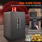 VEVOR Seguro, 2.2 pies cúbicos Caja Fuerte para el Hogar, Caja de Seguridad de Acero con Huella Digital, Teclado Digital y 2 Llaves, Caja Fuerte con Bolsa Grande a Prueba de Fuego, Protege Efectivo, Oro, Joyas, Documentos, 15.8x13x23.6 pulgadas