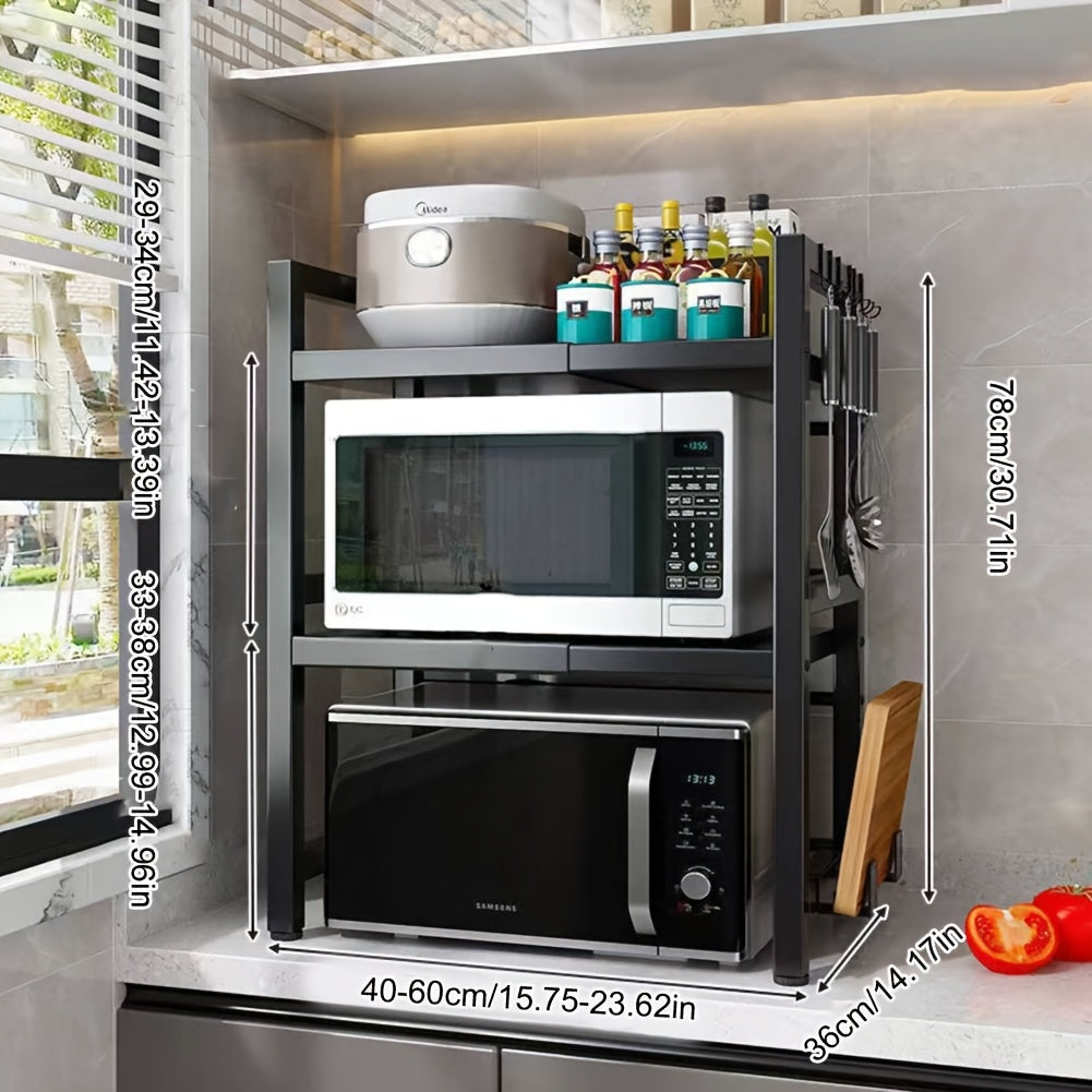 Estante de microondas ajustable de 2 niveles - Organizador resistente que ahorra espacio para cocina/baño, estante de almacenamiento expandible multiusos con diseño abierto de doble capa, estante de pie, estante de pie
