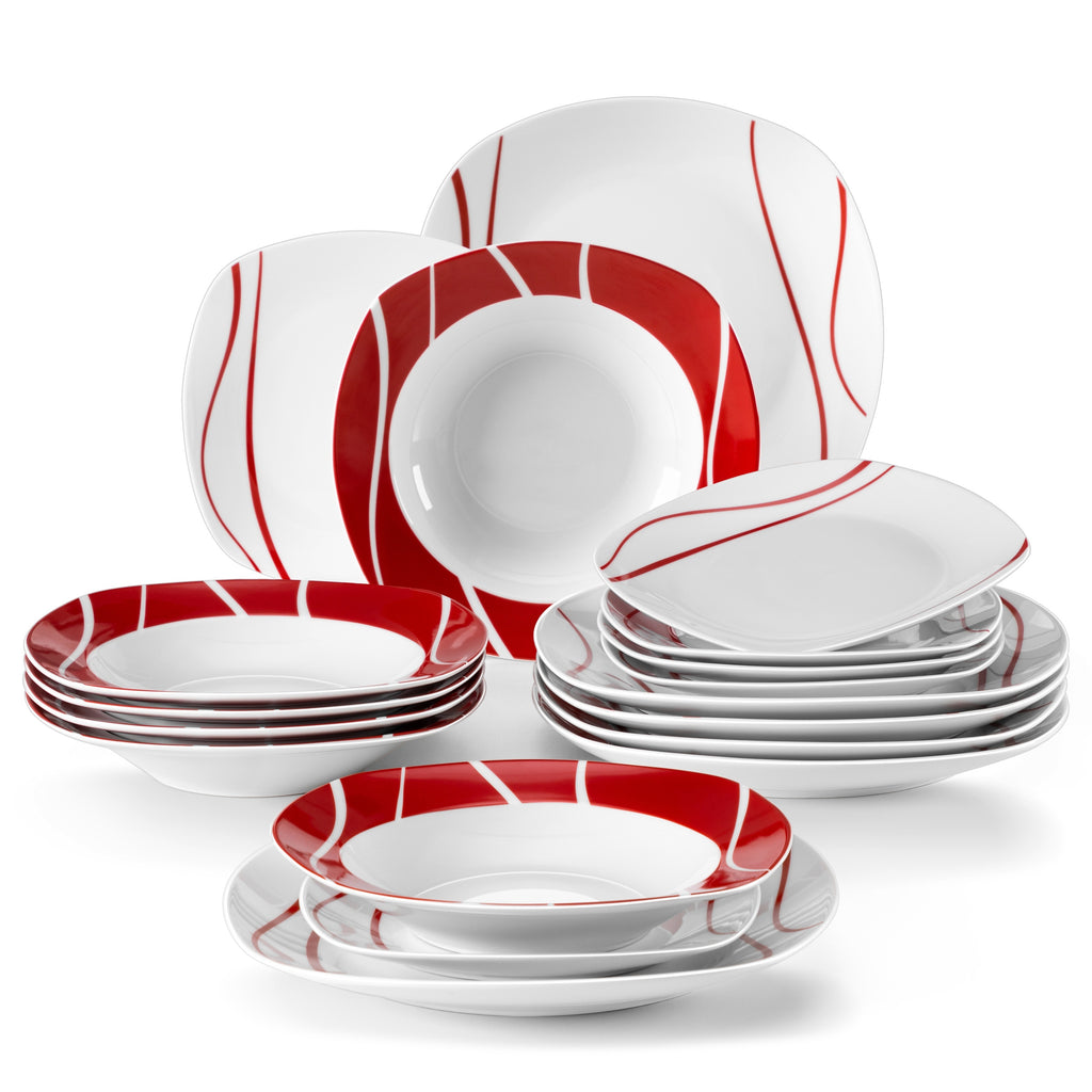 Juego de vajilla de porcelana de 18/30 piezas, servicio combinado, tazas, platillos, platos de postre, platos planos para sopa y platos llanos, servicio de café