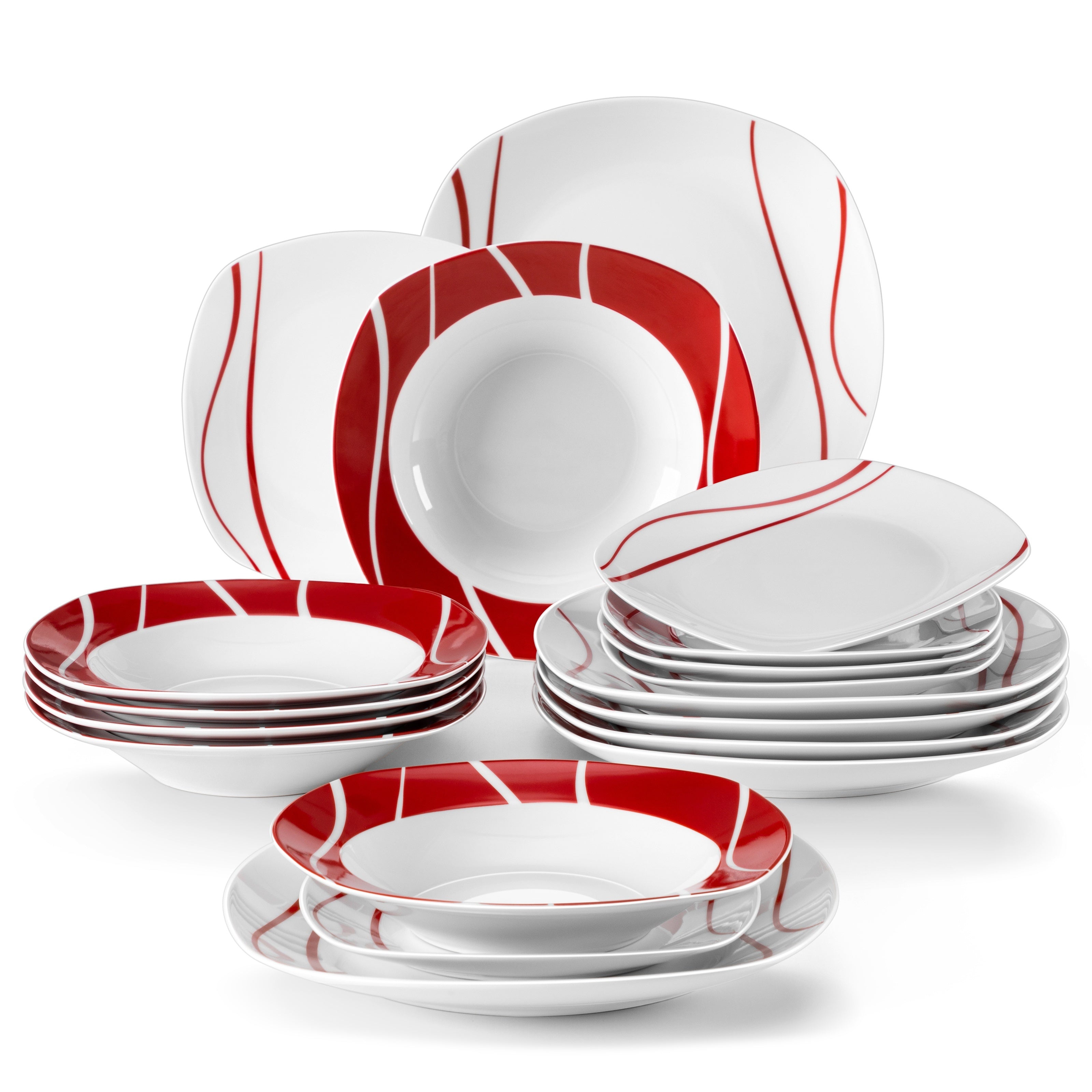 Juego de vajilla de porcelana de 18/30 piezas, servicio combinado, tazas, platillos, platos de postre, platos planos para sopa y platos llanos, servicio de café