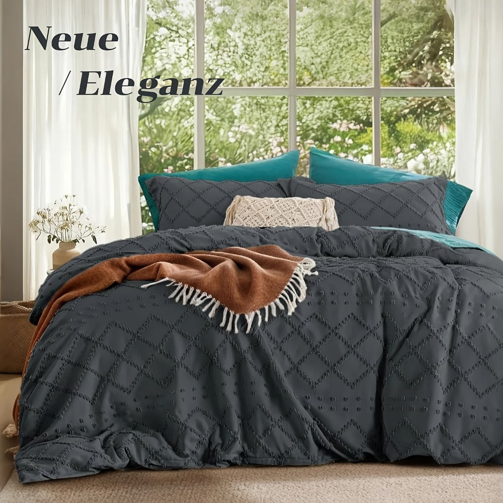 Juego de funda nórdica de lujo con bordado exquisito estilo bohemio, ropa de cama acolchada lavada vintage 2/3 piezas transpirable, fibra ultrafina de alta calidad adecuada para todas las estaciones, ropa de cama tejida suave, lavable a máquina en múltipl