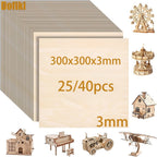 Dofiki 25/40 piezas de contrachapado de tilia de 300x300x3mm, lámina de madera sin acabar, adecuada para manualidades DIY, grabado y corte láser, pirograbado, pintura, creación de maquetas