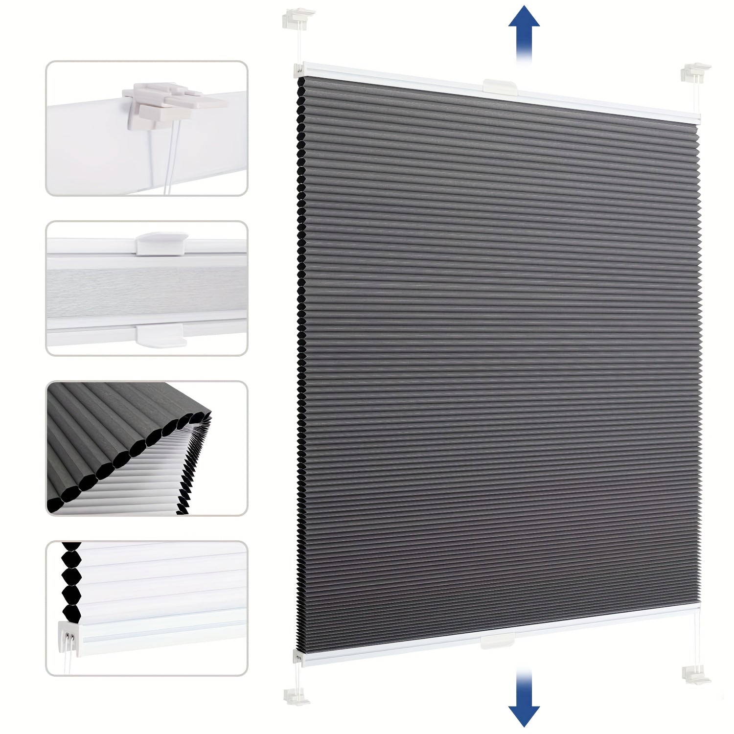 Cortina Celular Sekey Tipo Panal de Abeja, Totalmente Opaca, No Requiere Perforación, Persiana de Privacidad con Tira de Aluminio, Diseño de Clip, Doble Opción de Filtrado de Luz (Clara y Oscura), Incluye Instalación
