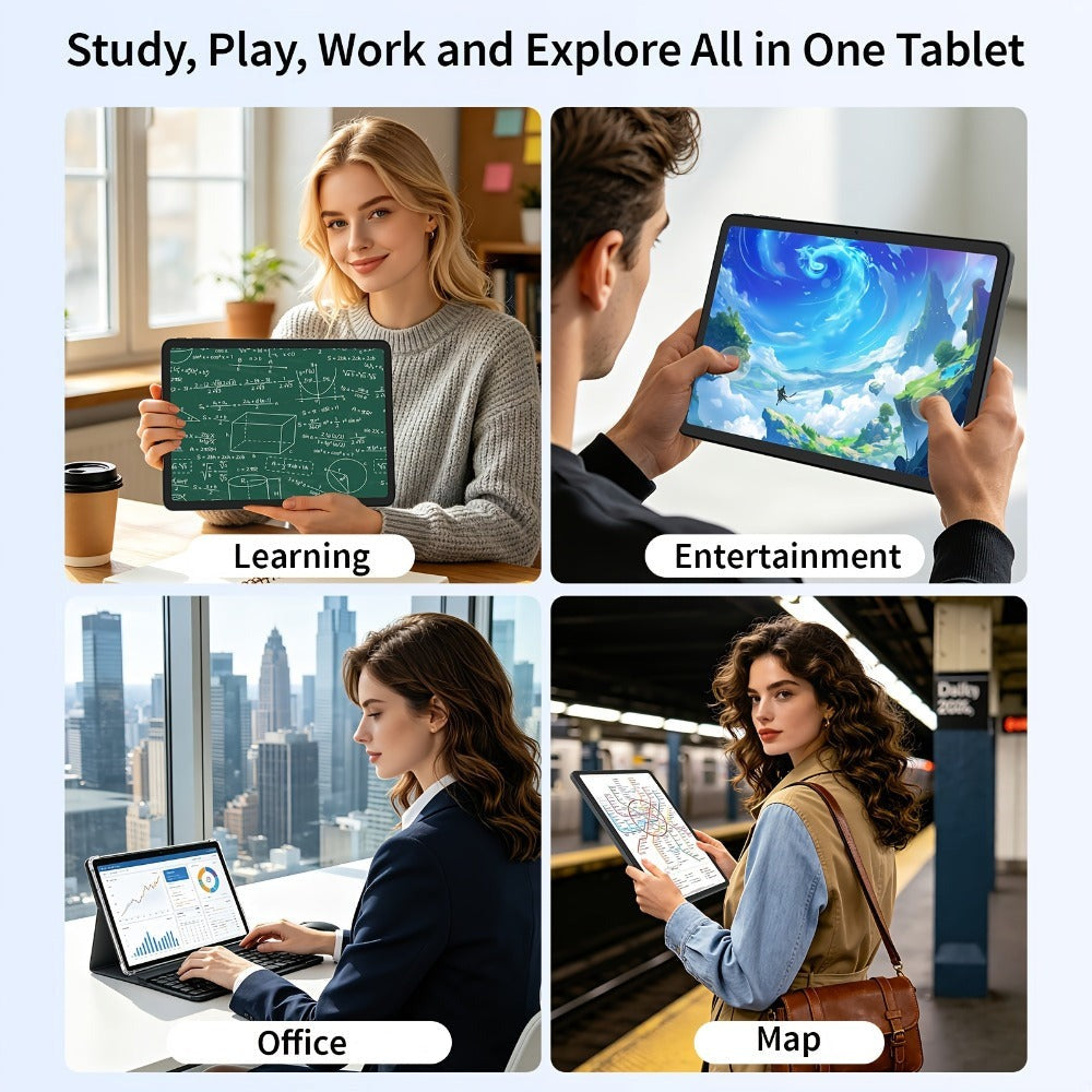 RELNDOO Tablet Android 16 de 12 pulgadas, 24GB (8+16) RAM, 256GB ROM, T615 Octa-Core, 8000Mah, Tablet PC 2-En-1 con Teclado, Ratón Inalámbrico, Funda, Lápiz Óptico (No Electrónico), Ideal para Películas y Lectura, Perfecto para Oficina, Estudio, Regalo de