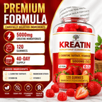 Creatina Monohidrato Gomas de Fresa 5000mg (5g) por Porción – 120 Gomas de Fresa Veganas – Con Tartrato de L-Carnitina y Vitamina B6 – Suplemento Alimenticio Sin Azúcar para Adultos – Fórmula Diaria Fácil de Masticar – Alternativa Conveniente a las Polvos