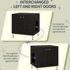 Gabinete para Gatos, Caja de Arena para Gatos, Casa para Gato con Puerta, Mesa Auxiliar de Madera para la Casa del Mascota, 50 X 60 X 61cm, Gabinete Estable para Gatos, Blanco y Dorado