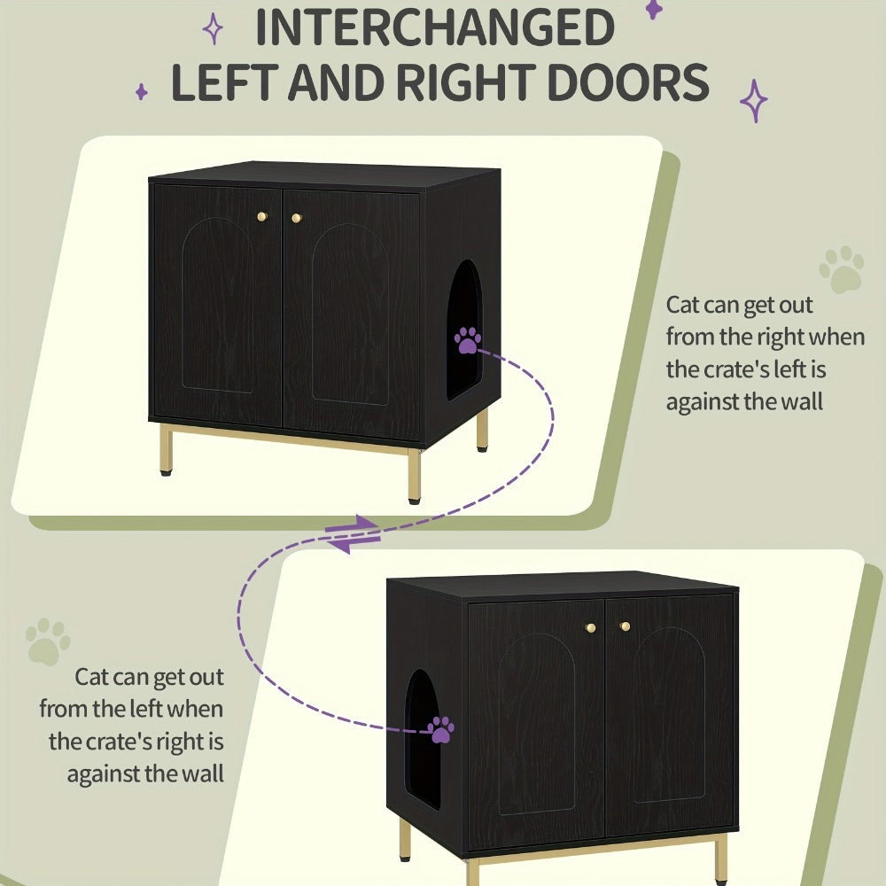 Gabinete para Gatos, Caja de Arena para Gatos, Casa para Gato con Puerta, Mesa Auxiliar de Madera para la Casa del Mascota, 50 X 60 X 61cm, Gabinete Estable para Gatos, Blanco y Dorado