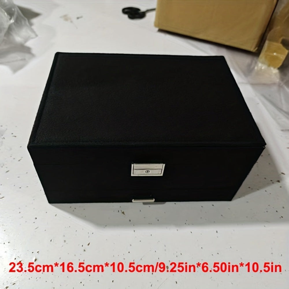 Caja Organizadora de Joyas de 3 Niveles con Cerradura de Llave - Compartimentos Forrados en Terciopelo Suave, Ideal para Aretes, Collares, Pulseras, Anillos - Caja de PU en Tono Pastel, Diseño Retro, Regalo Perfecto para (Navidad, Bodas), Cajas de Joyería