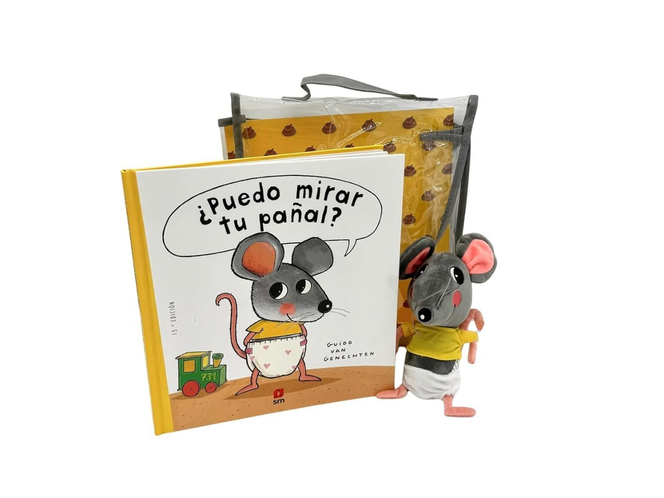 Pack ¿Puedo mirar tu pañal? con muñeco (Ratón fisgón)