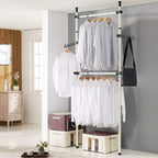 Sistema de armario telescópico con 2 barras para ropa, sistema de almacenamiento de ropa, sistema de estantes, perchero, sistema de estantes de pared planos sin taladrar