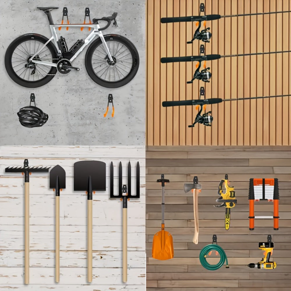 Set de ganchos de garaje para pared 12 piezas | Herramientas, escaleras y bicicletas