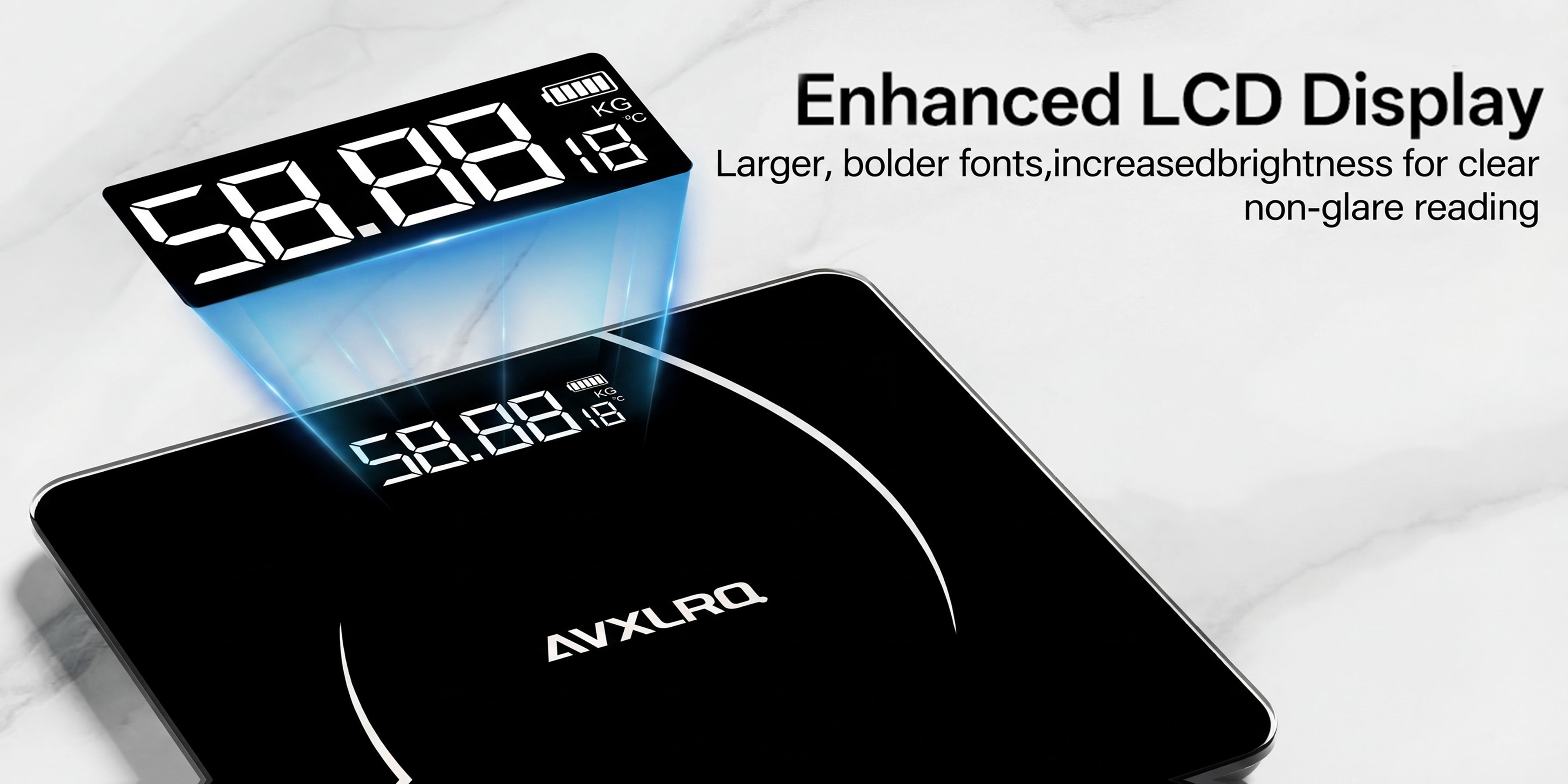 Báscula de baño de alta precisión, báscula electrónica de cuerpo con pantalla LCD ultradelgada con visualización de temperatura, inicio automático al pesar, pesaje hasta 180 kg, cambio de unidad LB/KG, diseño de plataforma de vidrio templado antideslizant