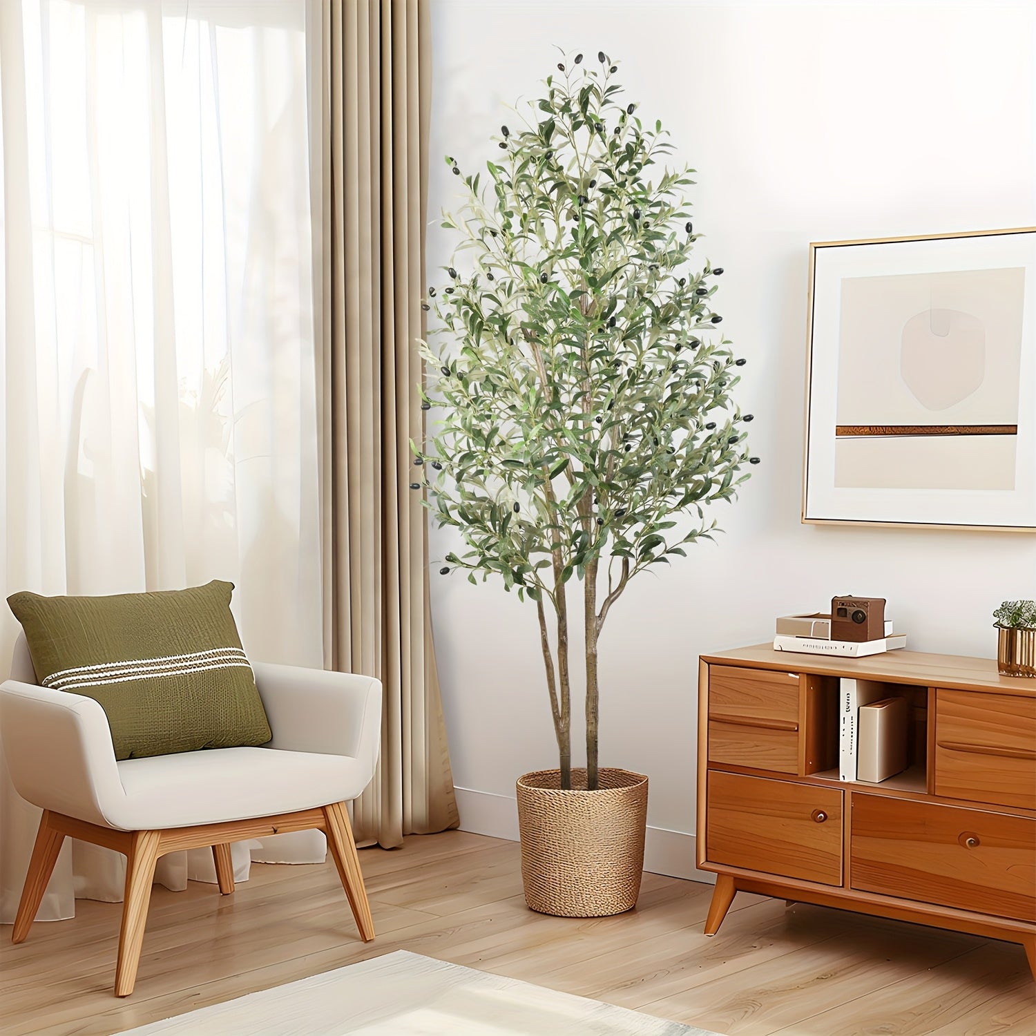 Árboles de olivo artificiales de 120/150/180/210 cm - Plantas de seda sintética con troncos de madera natural y frutos realistas, ideales para hogares, oficinas y salas de estar