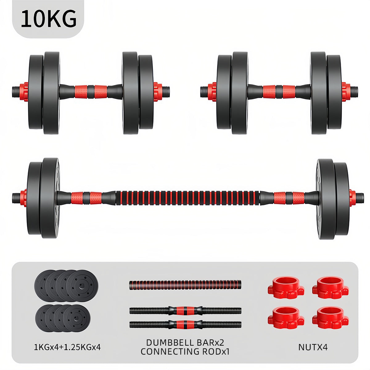 Mancuernas ajustables de 10/15/20/30/40 kg, juego de pesas multiusos con barras rectas y mangos antideslizantes, pesas ajustables para culturismo y fitness en el gimnasio en casa.